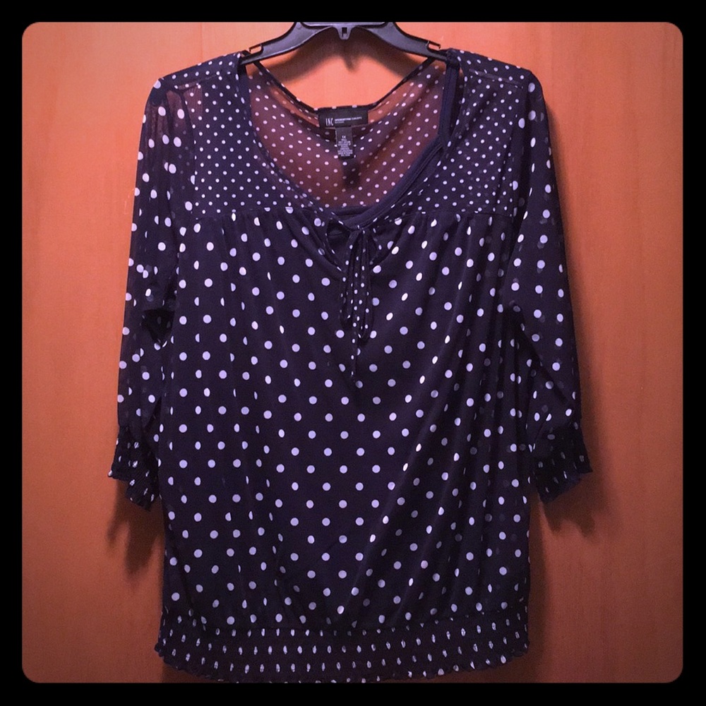 Women’s INC Navy Blue Polka Dot Top